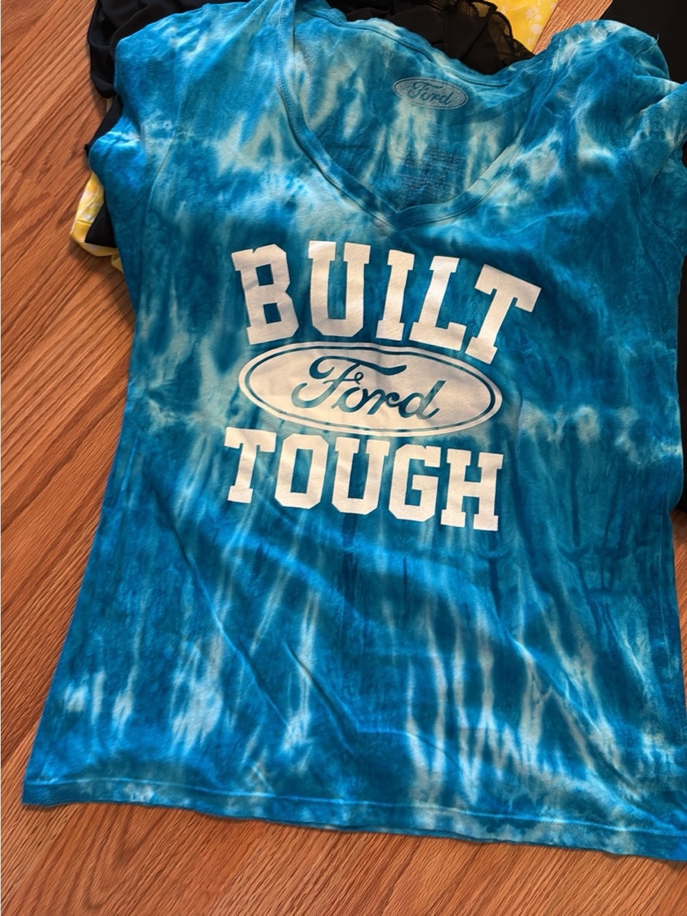 Ford Blue Tie-Dye 'Built Tough' V-Neck Tee